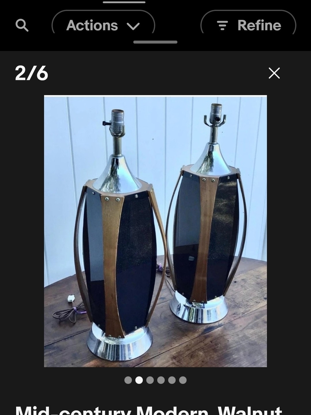 Mid-Century Modern Black & Wood Table Lamp Pair